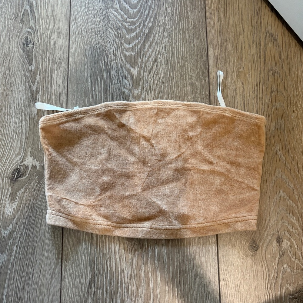 Sunday Best Tan Velvet Strapless Crop Top